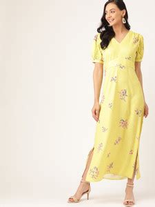 Dressberry Women Maxi Yellow Full Length Dress - Buy Dressberry Women ...
