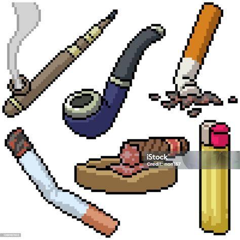 Pixel Art Set Tubo Fumo Isolato - Immagini vettoriali stock e altre ...