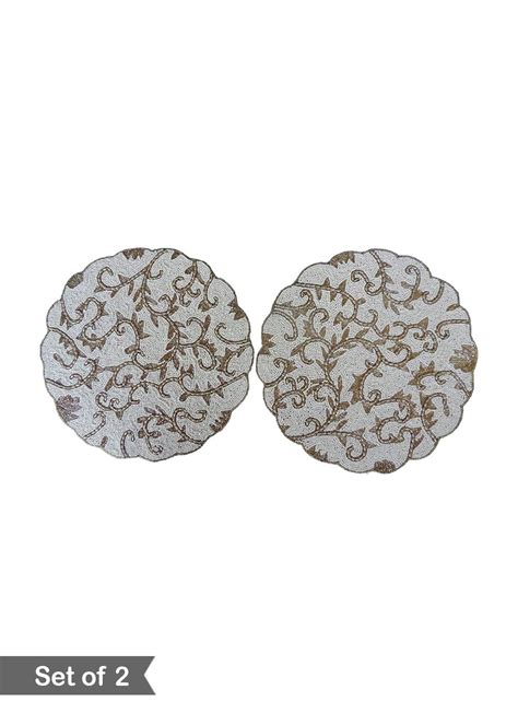 Get Gold and Cream Embroidered Placemat - Set of 2 at ₹ 899 | LBB Shop