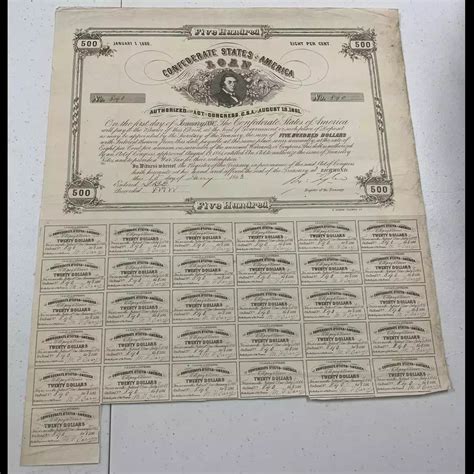 Type 101, Ball 123. 1863 $500 Confederate States of American Loan with ...