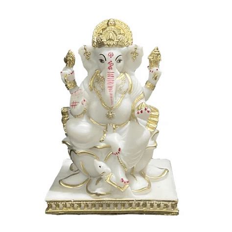 Marble Ganesh Statue - H 15 cm White Marble Sitar Ganesha Statue ...