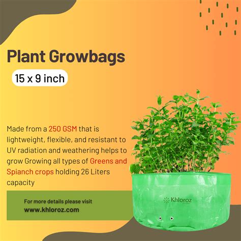 Khloroz Greens Growbag HDPE 15 x 9 inch 250 GSM - khloroz