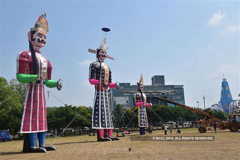 Effigies of the mythical demon king Ravana, Kumbhakarna and Meghanada ...