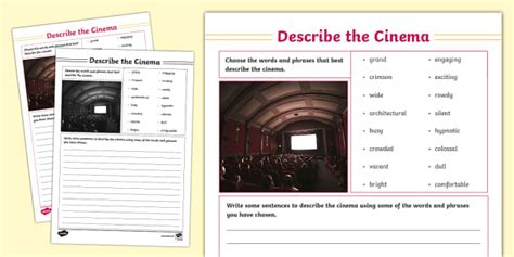 Describe the Cinema Worksheet