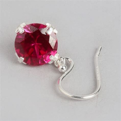 Fiery Passion Red Solitaire Rhodium-Plated 925 Sterling Silver Earring ...