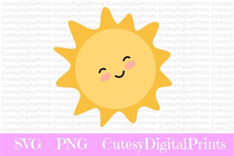 Sun SVG, Cute Sun Clipart, Happy Summer Sunshine Cut File, Sun With ...