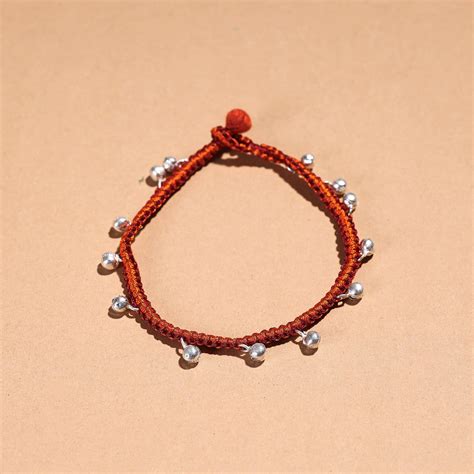 Orange Handcrafted Patwa Thread & Ghungroo Work Anklet