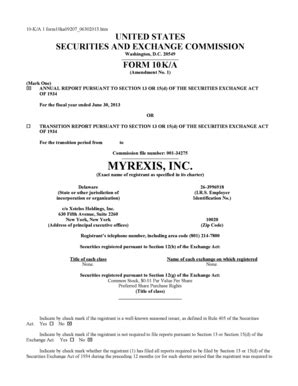 Fillable Online 10-KA Amended Annual Report July 26 2013 - Myrexis Inc ...