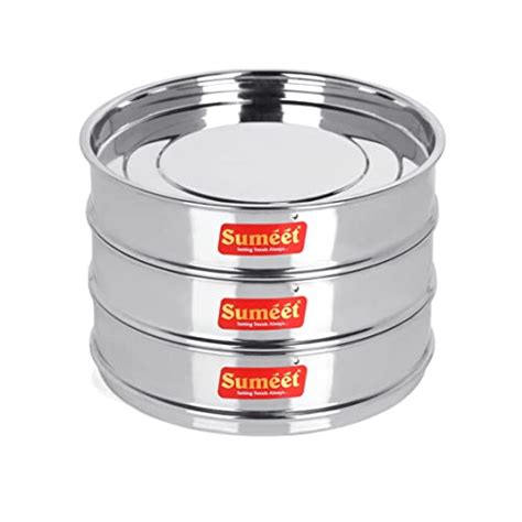 Sumeet Stainless Steel Flat Stackable Container/Separator with Lid Sui ...