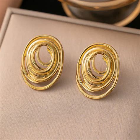 Gold Plated Anti Tarnish Stainless Steel Spiral Stud Earring – Mode ...