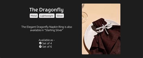 Buy Glimpse Homes Elegant Napkin Rings for Dining Table, Dragonfly ...