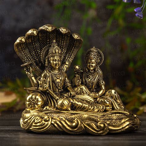 Brass Narayana/Vishnu Lakshmi on Ananta-Sajya | 5.5" Idol Exquisitely