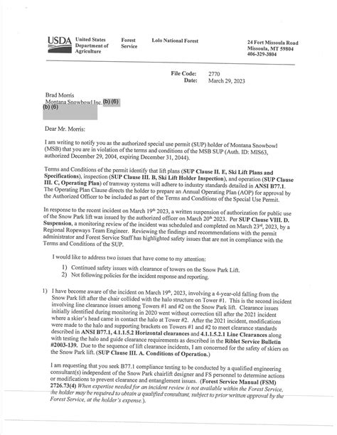 Forest Service Letter Details Montana Snowbowl Incident – Lift Blog