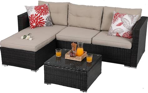 Buy PHI VILLA Outdoor Patio Rattan Sectional Sofa- Small Patio Wicker ...