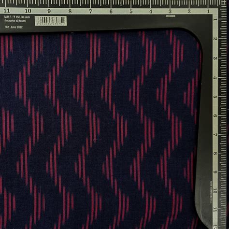 Pure Cotton Ikkat Navy With Pink Curvy Waves Woven Fabric – Sanskruti