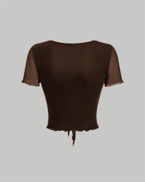 Tie Front Square Neck Crop Top In Brown – Littlebox India