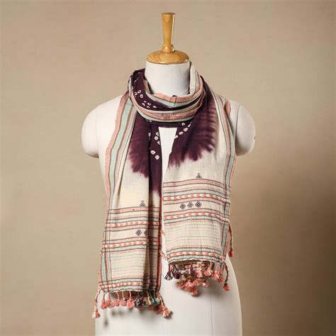Purple Kutch Bhujodi Handloom Bandhani Organic Kala Cotton Stole ...