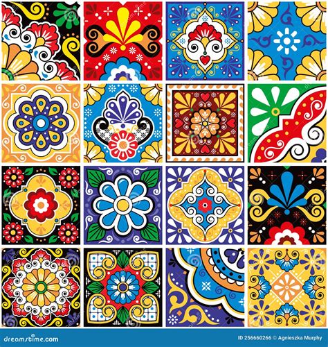 Mexican Decorative Talavera Tiles Big Set - Vector Seamless Pattern ...