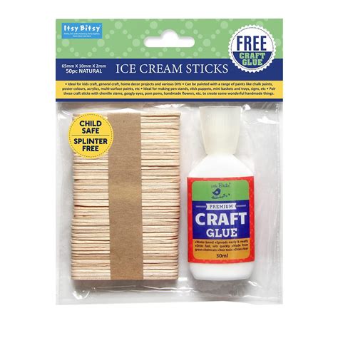 Itsy Bitsy Wooden Ice Cream Sticks for Craft 100 pcs with 60ml Glue ...