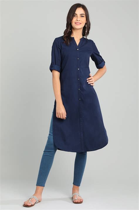 Buy Blue Band Collar Yarn-dyed kurta Online for Woman | Shop for Aurelia