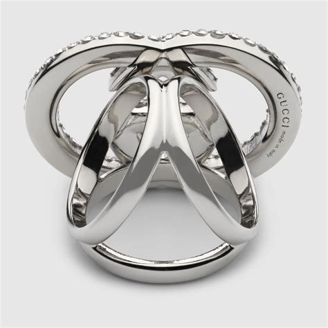 Crystal Interlocking G carré ring in silver-toned | GUCCI® NZ