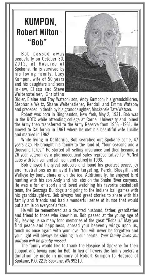Obituary for Robert M. Kumpon, from The Spokesman-Review, Spokane WA ...