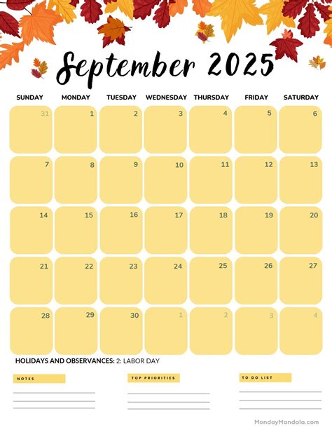 September 2025 Calendar Pdf Free