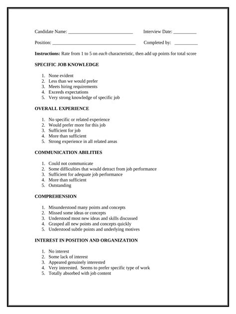 Interview Evaluation Form - Blank Fillable Template | Fill Out, Print ...