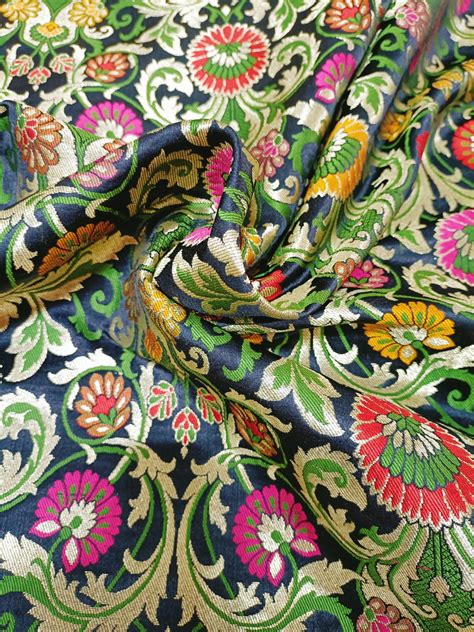 Stunning Black Banarasi Kimkhwab Silk Meenakari Fabric - 1 Mtr