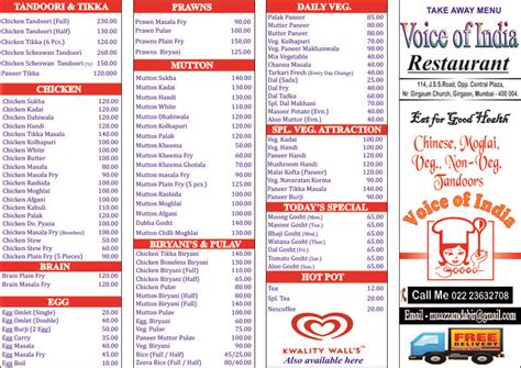 Menu at Voice Of India Restaurant, Mumbai