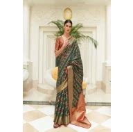 Dark Green Traditional Party Wear Patola Silk Saree | Garuda Products)