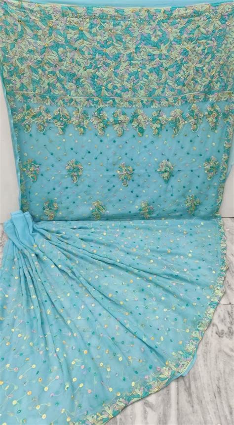 Pure Chiffon Georgette Chikankari Keel jaal work saree – fab-persona