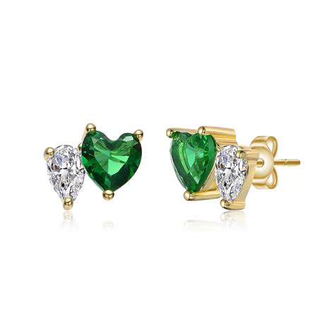 14k Gold over Sterling Silver Cubic Zirconia Heart Stud Earrings