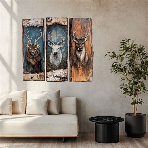 Deer Triplet on Wood 3D art | 3D Deer Panel Wall Decor