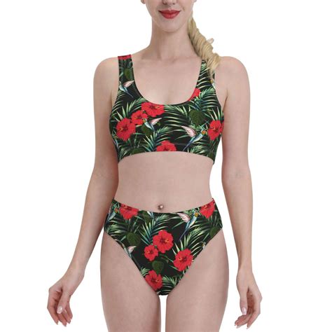 Tankini Swimsuits for Women 2024 - Hummingbird Red Hibiscus Womens ...
