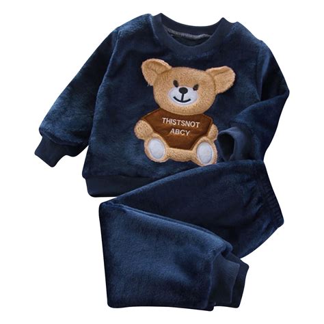 WOYY Infant Boys Flannel Pajamas Cute Cartoon Bear Long Sleeve ...