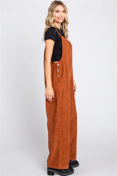 Rust Corduroy Wide Leg Overalls – PinkBlush