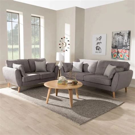 Homeify Wood Aron 5- to 6-Person Sofa 3+2 Living Room Sofa Set (Gray ...