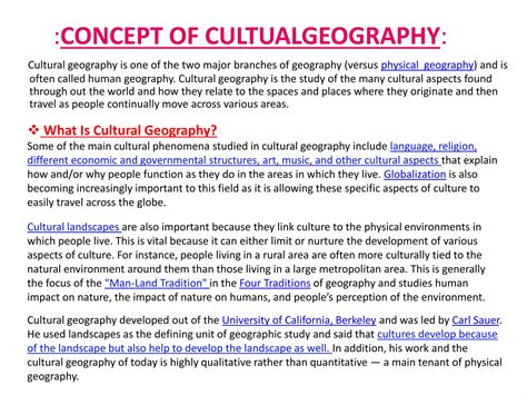 Definition, Evolution and approaches of cultural geography. | PPTX