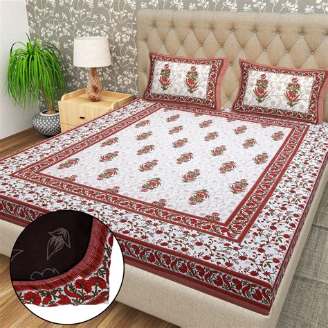 Cotton 144 TC Printed Double Bedsheet with 2 Pillow Covers – Soft ...