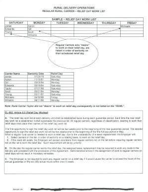 Rural Carrier Relief Day Work List 2022 - Fill Online, Printable ...
