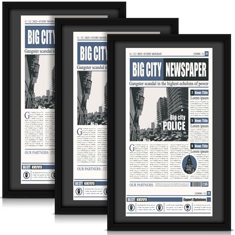 3 Pcs 11x22 Inch Black Newspaper Frame Assorted Media Article Cover ...