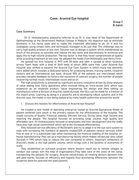 Aravind eye hospital case analysis | PDF