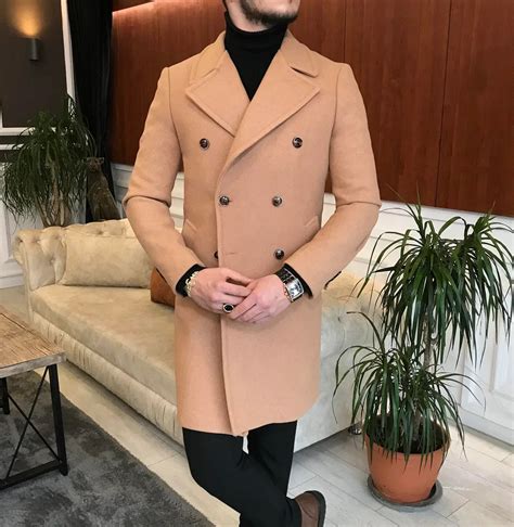 Frost Slim Fit Camel Double Breasted Winter Men's Over Coat by ITALIAN ...