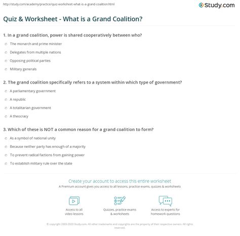 Quiz & Worksheet - What is a Grand Coalition? | Study.com