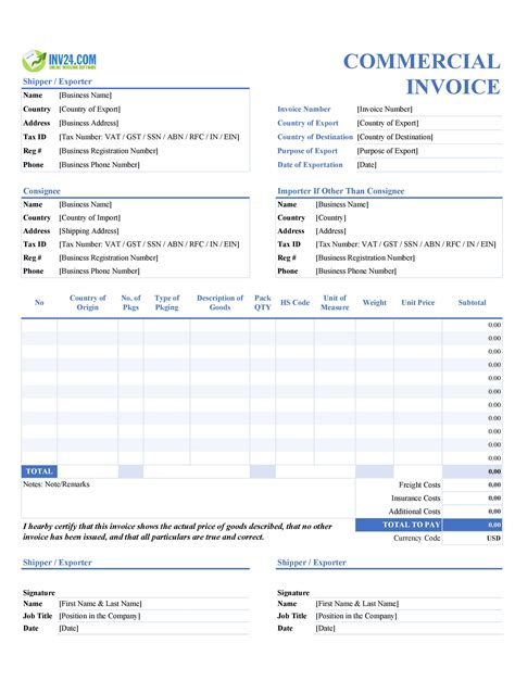 Image result for Commercial Invoice Generator