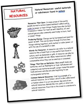 THIRD GRADE SOCIAL STUDIES JEOPARDY! "NATURAL RESOURCES" handouts & Slides