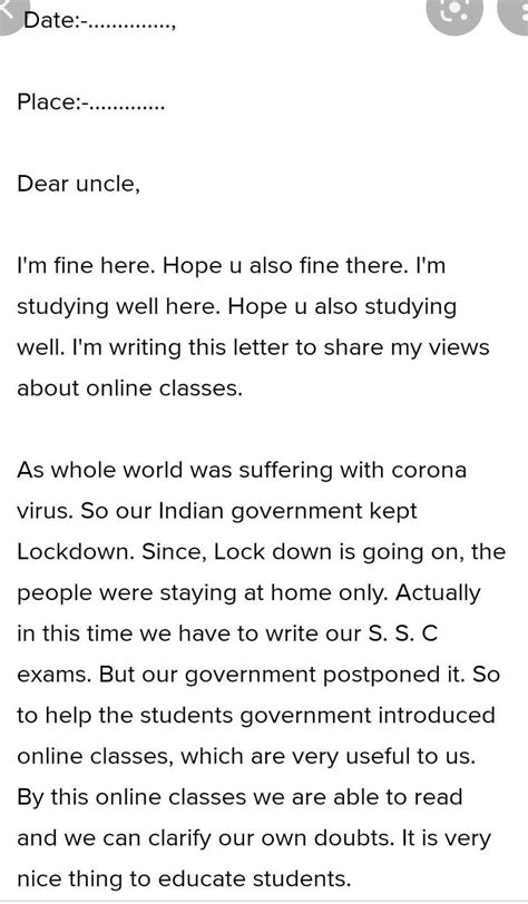 write an informal letter to your uncle describing your experience of ...