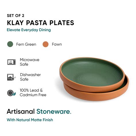 Ceramic Pasta Bowl | Klay Collection | Set of 2 | Stackable | Green