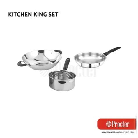 KITCHEN KING Set Of Large Sauce Pan, Frying Pan And Kadhai In Gift Box ...